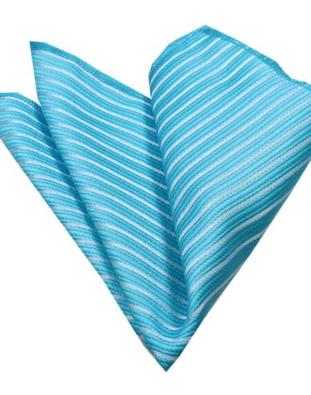 Men's Turquoise Blue White Lines Pocket Square Hanky Handkerchief - Amedeo Exclusive