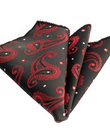 Men's Black Red Paisley Pocket Square Hanky Handkerchief - Amedeo Exclusive