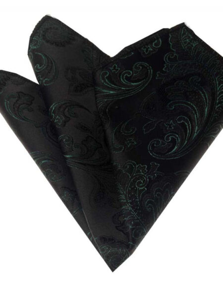 Men's Black & Green Paisley Pocket Square Hanky Handkerchief - Amedeo Exclusive