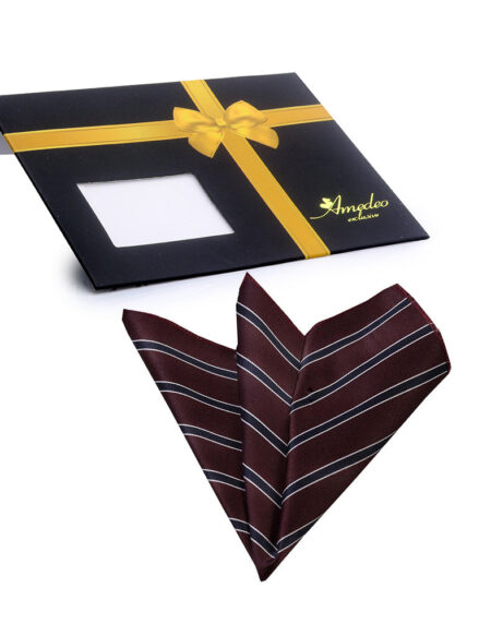 Men's Maroon with white stripes Pocket Square Hanky Handkerchief - Amedeo Exclusive