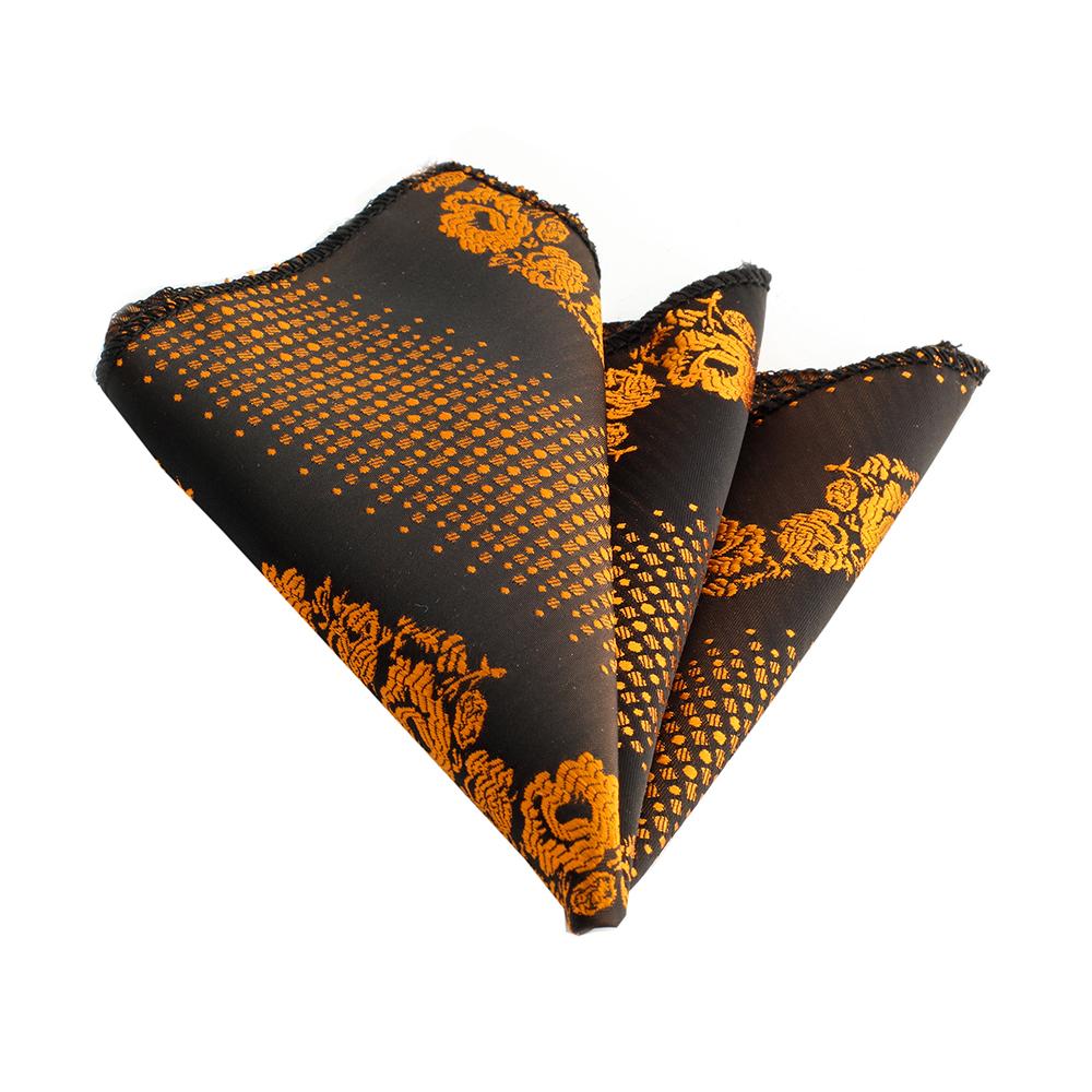 Men's Dark Brown Orange Flowers Pocket Square Hanky Handkerchief - Amedeo Exclusive