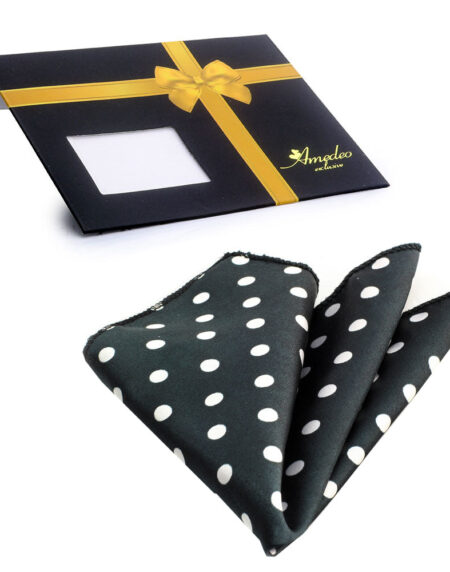 Men's Black White Dots Pocket Square Hanky Handkerchief - Amedeo Exclusive