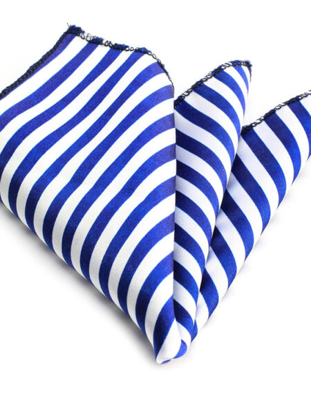 Men's White Blue Lines Pocket Square Hanky Handkerchief - Amedeo Exclusive