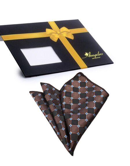 Men's Black Brown Blue Squares Pocket Square Hanky Handkerchief - Amedeo Exclusive