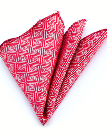 Men's Red White Snowflakes Pocket Square Hanky Handkerchief - Amedeo Exclusive