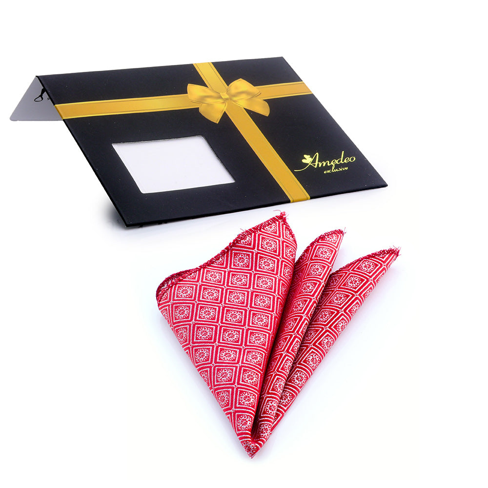 Men's Red White Snowflakes Pocket Square Hanky Handkerchief - Amedeo Exclusive