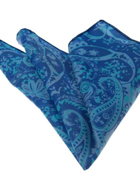Men's Blue Paisley Squares Pocket Square Hanky Handkerchief - Amedeo Exclusive
