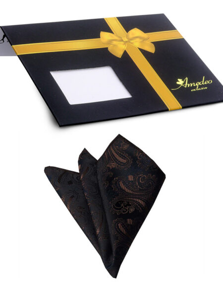 Men's Gold Black Paisley Pocket Square Hanky Handkerchief - Amedeo Exclusive