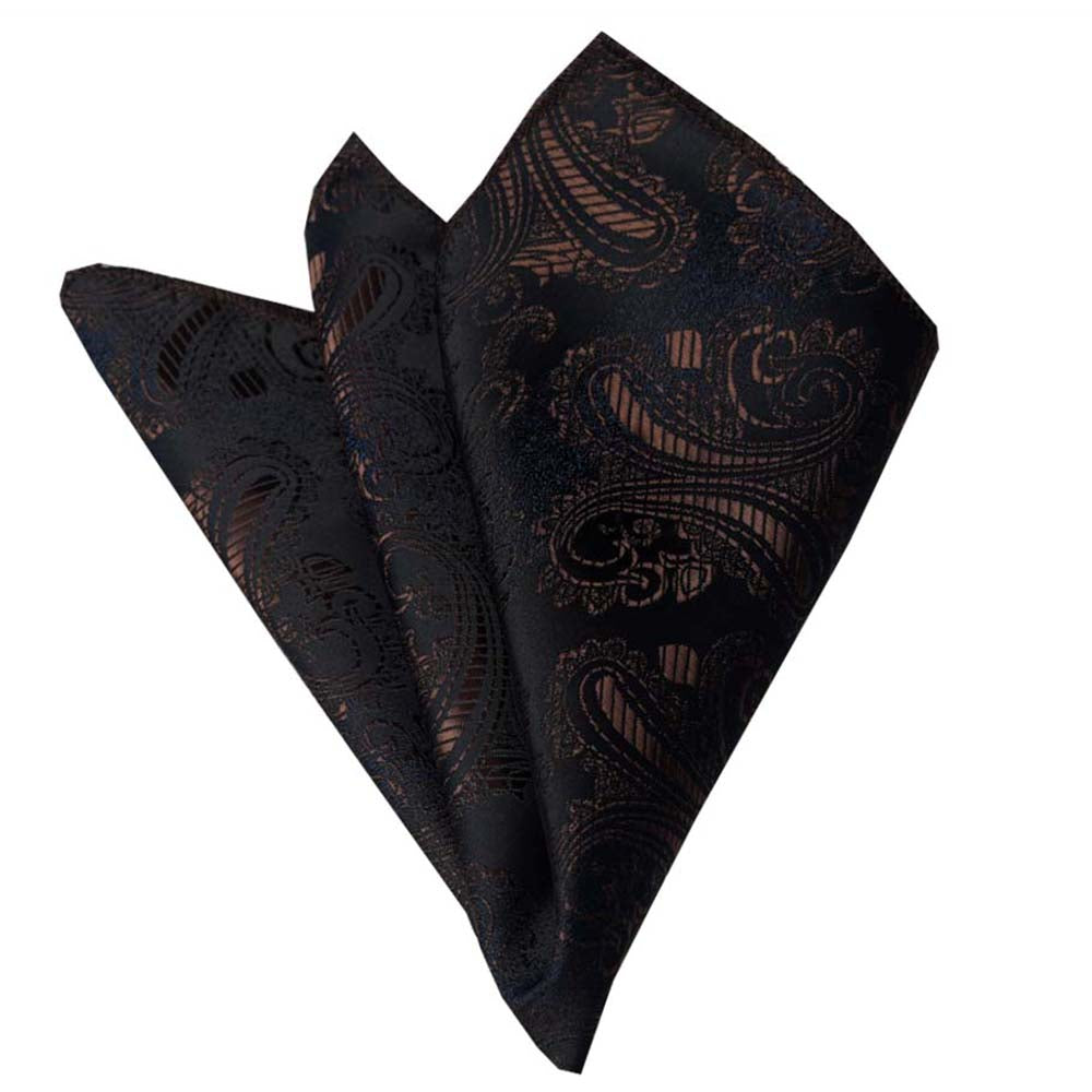 Men's Gold Black Paisley Pocket Square Hanky Handkerchief - Amedeo Exclusive
