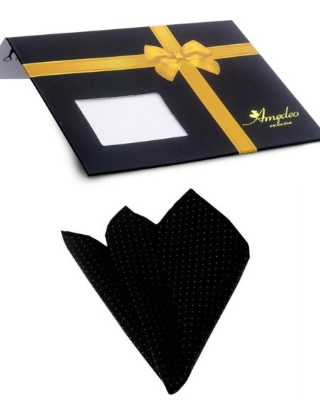 Men's Black white Pocket Square Hanky Handkerchief - Amedeo Exclusive