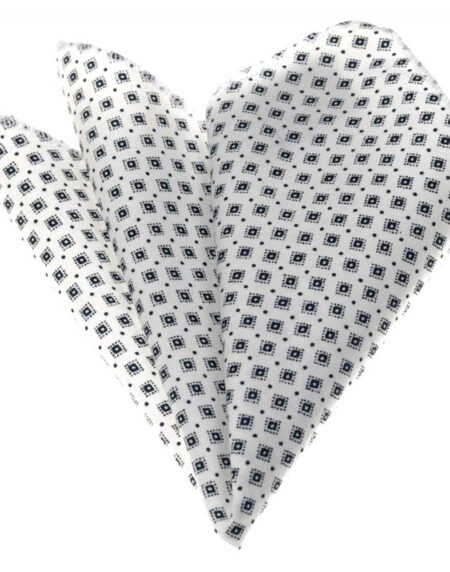 Men's White Black Pocket Square Hanky Handkerchief - Amedeo Exclusive