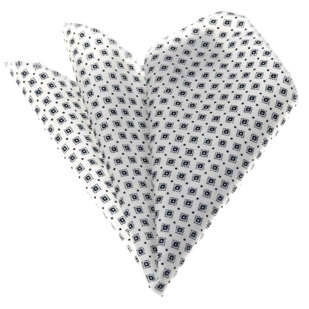 Men's White Black Pocket Square Hanky Handkerchief - Amedeo Exclusive