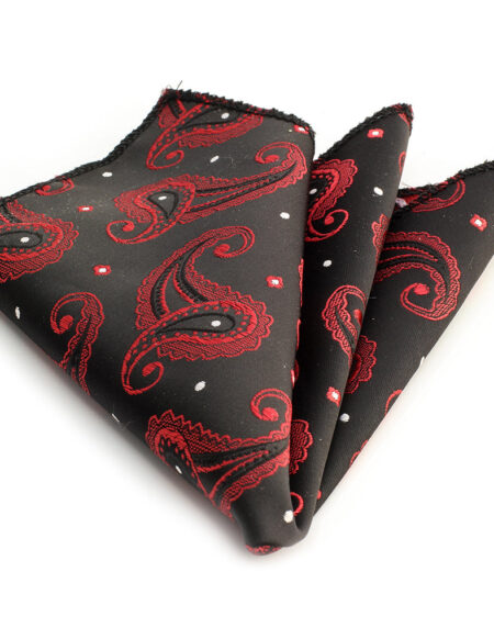 Men's Red Black Paisley Pocket Square Hanky Handkerchief - Amedeo Exclusive