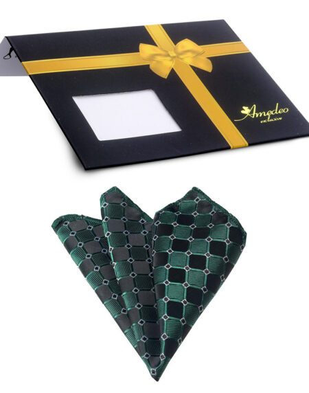 Men's Green Black Pocket Square Hanky Handkerchief - Amedeo Exclusive