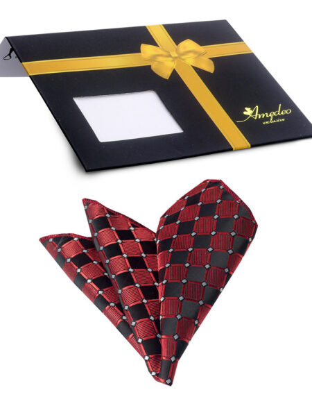 Men's Red Black Pocket Square Hanky Handkerchief - Amedeo Exclusive