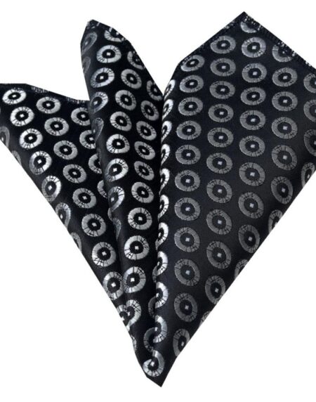 Men's Black Silver Circles Pocket Square Hanky Handkerchief - Amedeo Exclusive