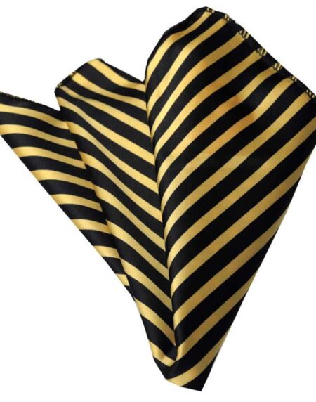 Men's Black Yellow Stripes Pocket Square Hanky Handkerchief - Amedeo Exclusive