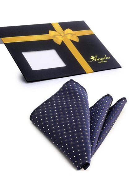 Men's Blue White Squares Pocket Square Hanky Handkerchief - Amedeo Exclusive