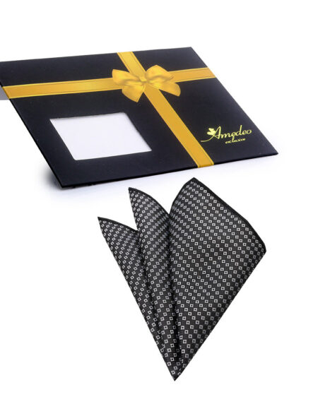 Men's Grey White Squares Pocket Square Hanky Handkerchief - Amedeo Exclusive