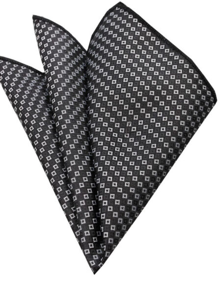 Men's Grey White Squares Pocket Square Hanky Handkerchief - Amedeo Exclusive