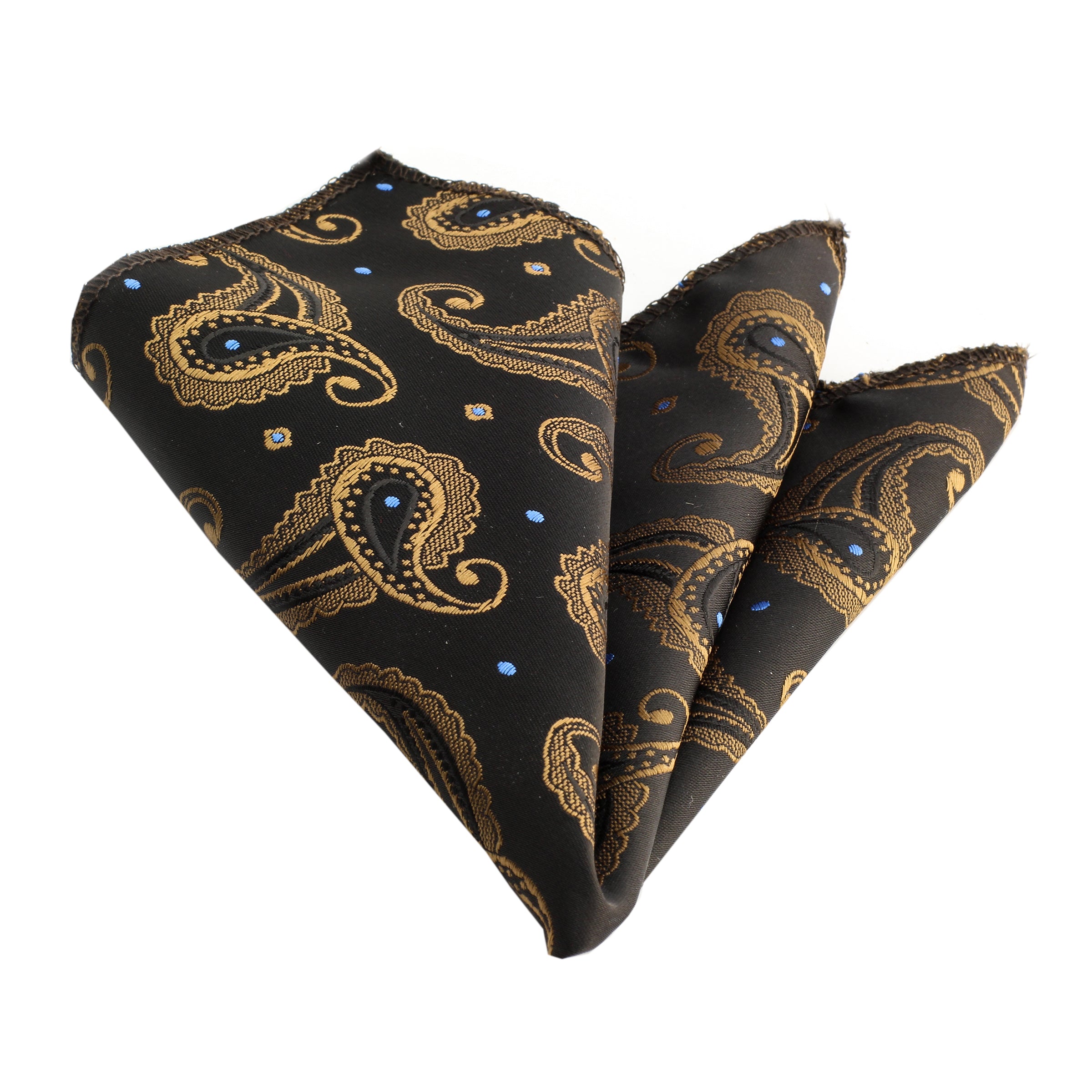 Men's Black Gold Paisley Pocket Square Hanky Handkerchief - Amedeo Exclusive
