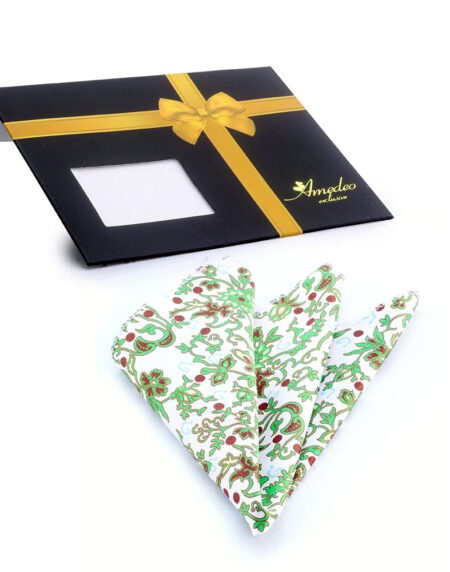 Men's Salmon & Blue Paisley Flowers Pocket Square Hanky Handkerchief - Amedeo Exclusive