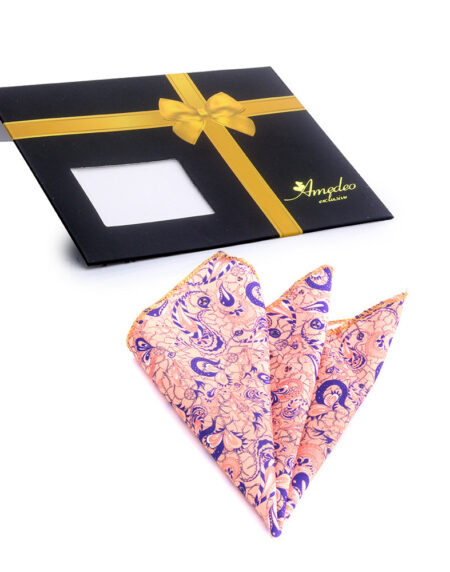 Pocket Salmon & Blue Paisley Hanky Handkerchief - Amedeo Exclusive