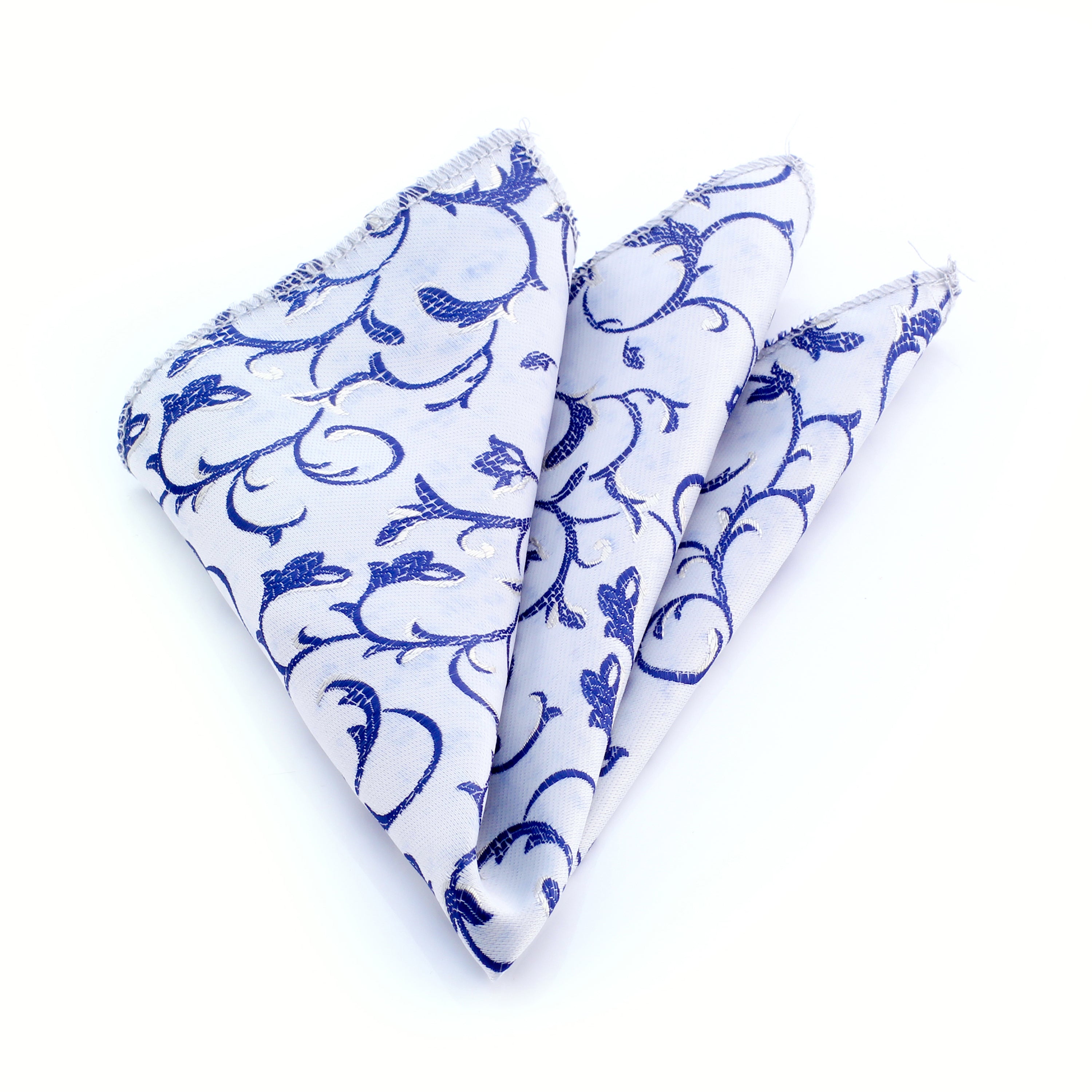 Men's Light Grey With Blue Floral Pocket Square Hanky Handkerchief - Amedeo Exclusive