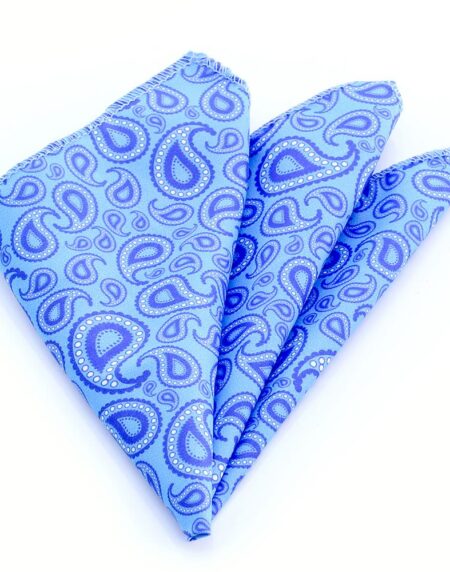 Men's Aqua Blue Paisley Pocket Square Hanky Handkerchief - Amedeo Exclusive