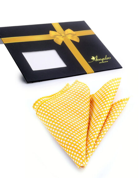 Men's Silver & Gold Checkers Pocket Square Hanky Handkerchief - Amedeo Exclusive