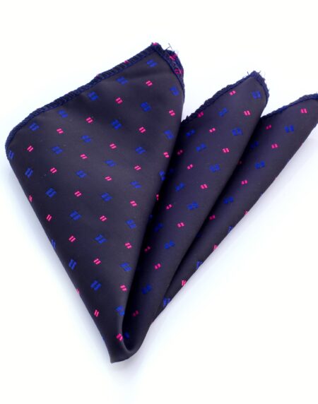 Men's Black with Metallic Blue & Pink Pocket Square Hanky Handkerchief - Amedeo Exclusive