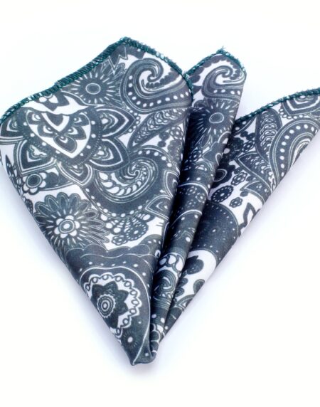 Pocket Dark Green & White Paisley Hanky Handkerchief - Amedeo Exclusive