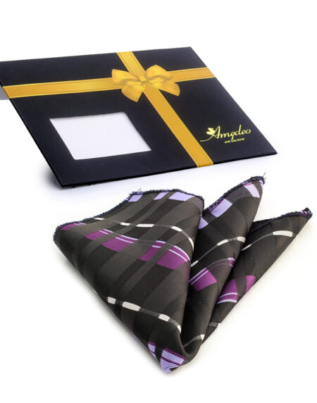Men's Violet purple and black checkered Pocket Square Hanky Handkerchief - Amedeo Exclusive
