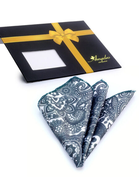 Pocket Dark Green & White Paisley Hanky Handkerchief - Amedeo Exclusive