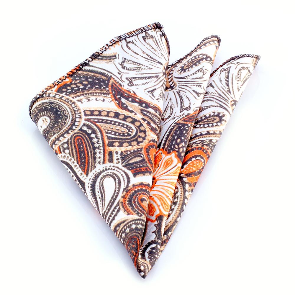 Men's Tan Orange & Brown Paisley Handkerchief - Amedeo Exclusive
