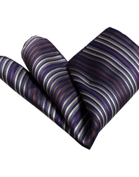 Men's Blue Purple Striped Pocket Square Hanky Handkerchief - Amedeo Exclusive