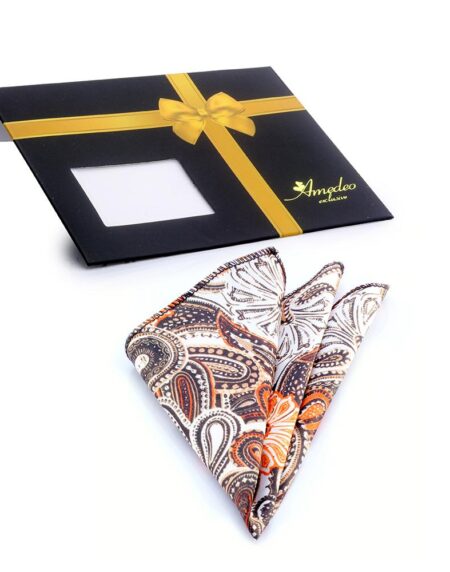 Men's Tan Orange & Brown Paisley Handkerchief - Amedeo Exclusive