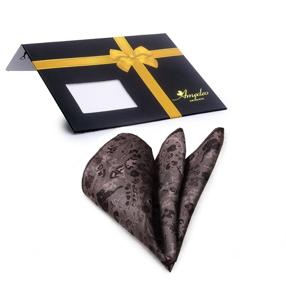 Men's Brown Paisley Pocket Square Hanky Handkerchief - Amedeo Exclusive