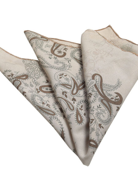 Men's Cream Paisley Pocket Square Hanky Handkerchief - Amedeo Exclusive