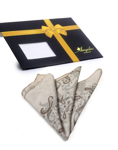 Men's Cream Paisley Pocket Square Hanky Handkerchief - Amedeo Exclusive