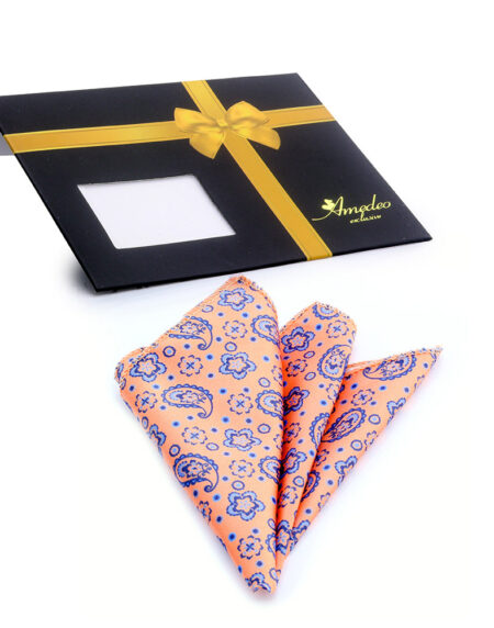 Men's Gold Pink Purple Paisley Pocket Square Hanky Handkerchief - Amedeo Exclusive