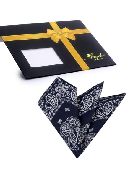 Men's Navy Blue White Paisley Pocket Square Hanky Handkerchief - Amedeo Exclusive
