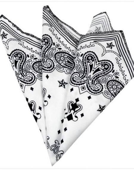 Men's White Black Paisley Pocket Square Hanky Handkerchief - Amedeo Exclusive