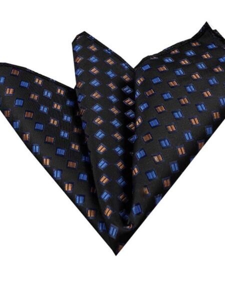 Men's Black with Metallic Blue & Gold Pocket Square Hanky Handkerchief - Amedeo Exclusive
