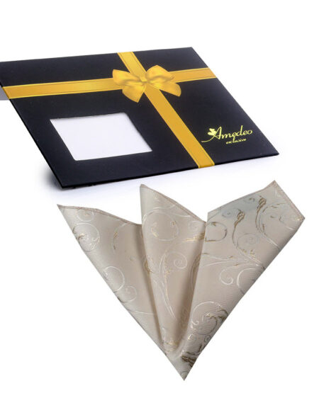 Men's Cream with Floral Pocket Square Hanky Handkerchief - Amedeo Exclusive