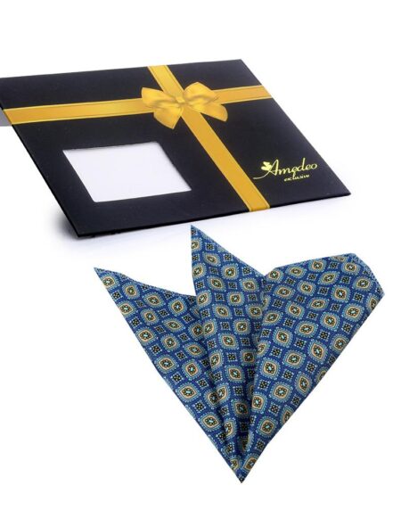 Men's Blue with Circles Pocket Square Hanky Handkerchief - Amedeo Exclusive