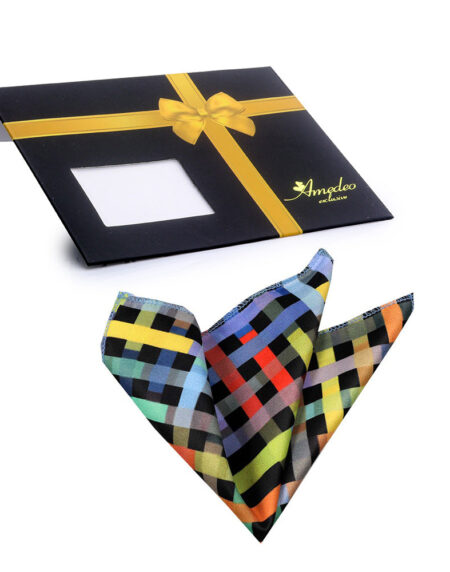 Men's Solid Charcoil Grey Check Pocket Square Hanky Handkerchief - Amedeo Exclusive