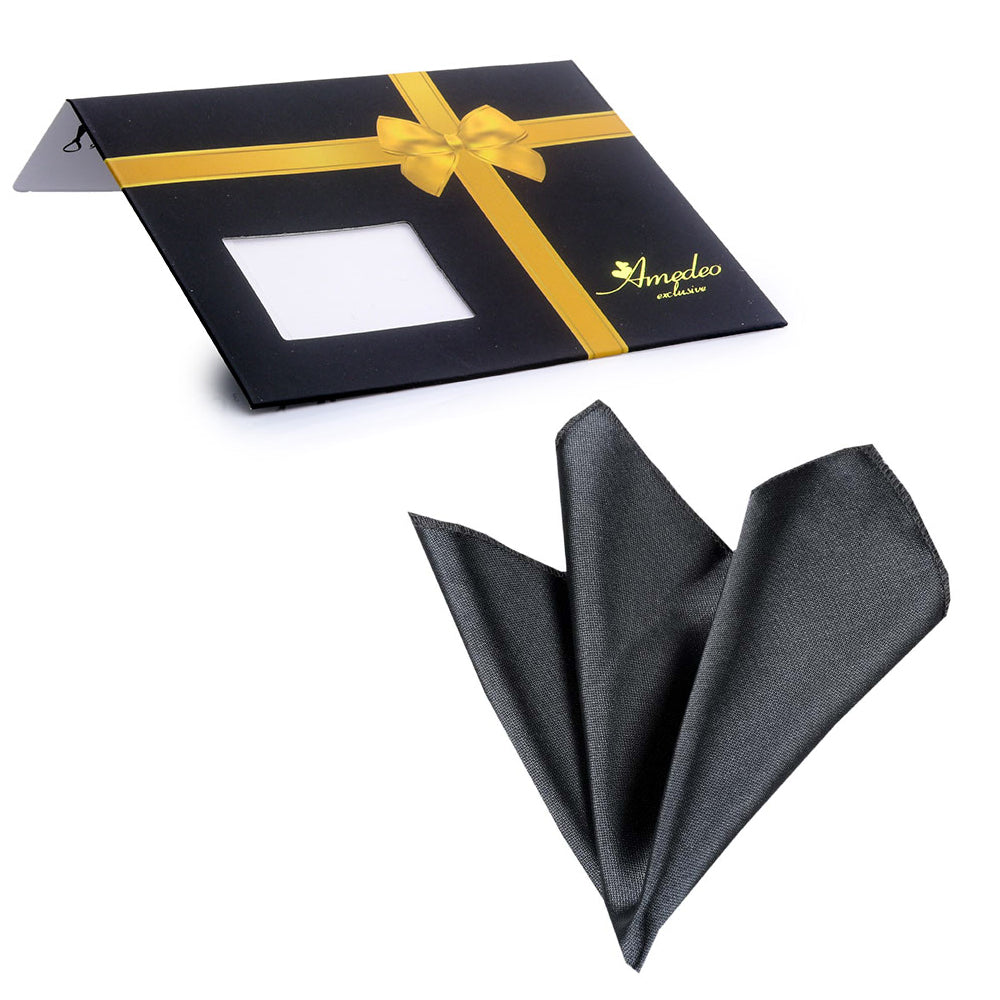 Men's Charcoil Grey Pocket Square Hanky Handkerchief - Amedeo Exclusive