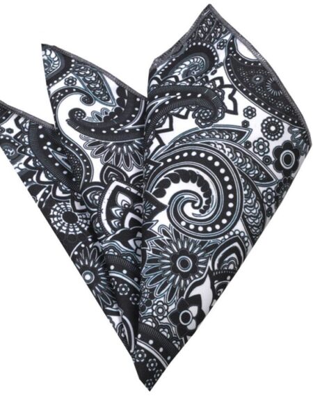 Men's Black & White Paisley Pocket Square Hanky Handkerchief - Amedeo Exclusive