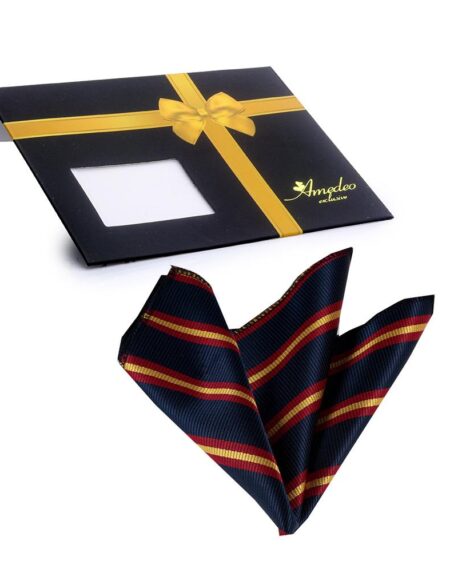 Men's Blue Red Yellow Lines Pocket Square Hanky Handkerchief - Amedeo Exclusive